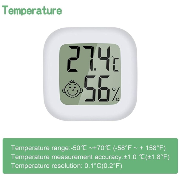 Smiley termo-hygrometer elektronisk mini termo-hygrometer (hvit 3 stk),
