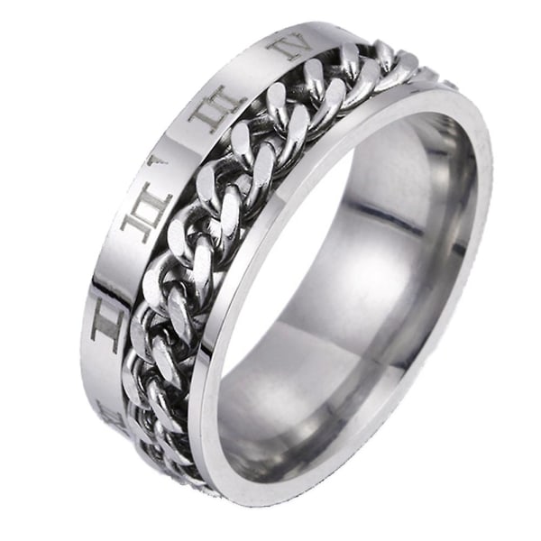 Unisex mote titan stål romertall Twist Chain Ring Party smykker gave Silver US 8