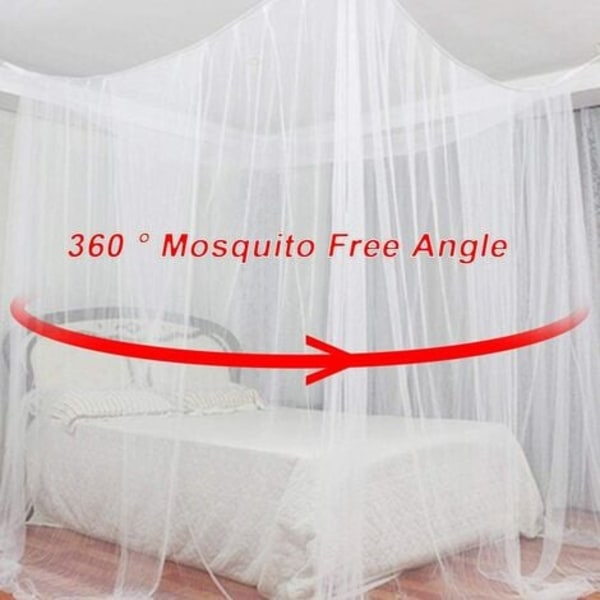 Hvid 4-sidet åben insektafvisende baldakin myggenet Sengetæppe 190*210*240 cm