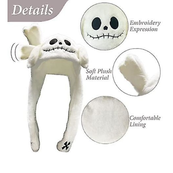 Korva Liikkuva Jumping Hat Hauska Pehmo Ghost Hat Movable Ears Hat White Ghost