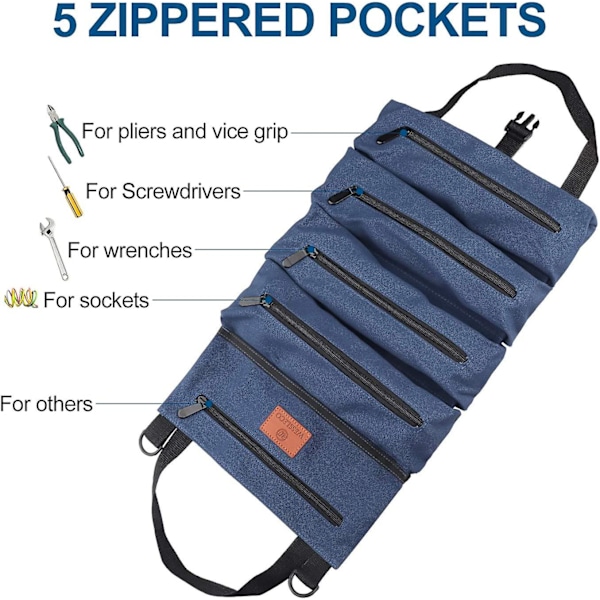 Roll Up Wrench Tool Bag - Canvas - sininen