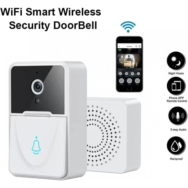 Trådløs fjernbetjening videodørklokke, Smart Home dørklokke Intercom HD Night Vision WiFi Opladning Tyverisikring dørklokke, to-vejs