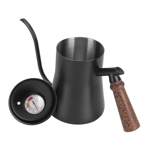 Rustfri stål hængende øre dryp kaffekande med termometer 650ml sort