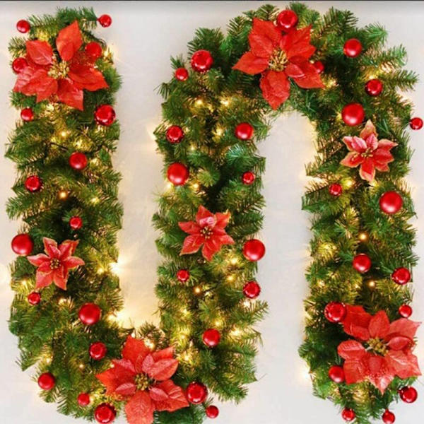 Rød plus dekoration plus LED lys dekoration rattan 2,7m PVC kunstig juletræ guirlande dekoration Xmas tree doo
