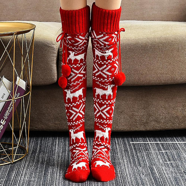 naiset Knit Thigh High Socks Over The Polven Syksy sukat Red