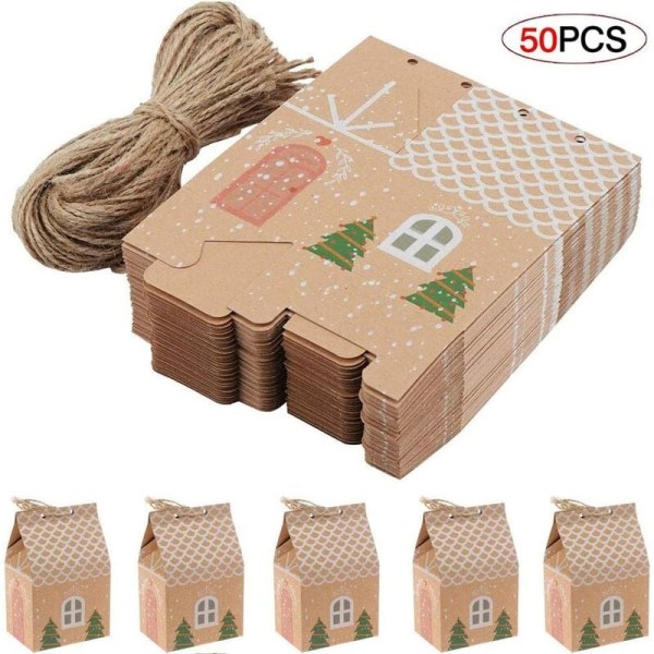 50 stycken julfestförpackningar, julklappspåsar av kraftpapper, presentförpackningar för bröllopsfavoriter, för presentförpackning, ca.