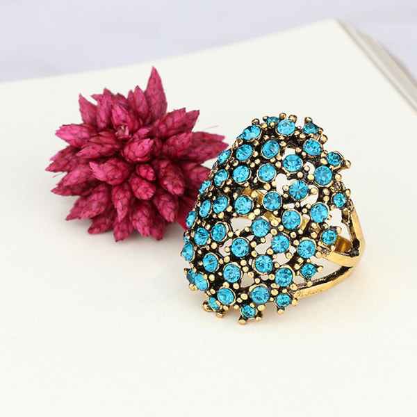 Luksus oval fargerik rhinestone innlagt kvinner fingerring fest smykker gave Blue US 8