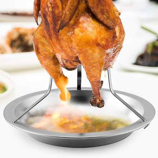 Vertikal rustfritt stål stekt kyllingstativ Heavy Duty Grillpanne For Ovn Baking Grill Tool