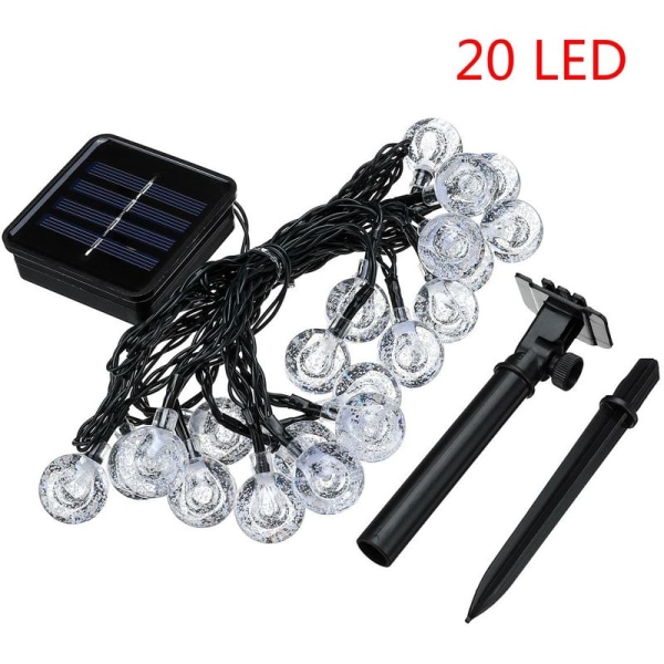 20-LED solcellelys Utendørs hagedekorlampe vanntett varm hvit, for innendørs og utendørs, feriedekorasjon