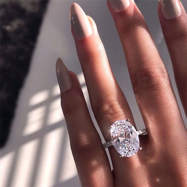 Mode Kvinder Stor Oval Cubic Zirconia Belagt Engagement Forslag Finger Ring US 10