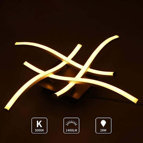 LED-taklys, buet moderne design taklysekronelampe med 4 STK bølget lys for stue soverom spisestue (28W 4 lys varmhvit)，