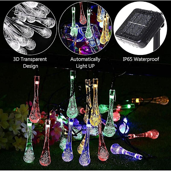 -5 Meter 20 Lights Solar Teardrop String Lights Vattentät Utomhusdekoration Landskap Trädgård Festligt bröllop -5 Meter 20 Lights