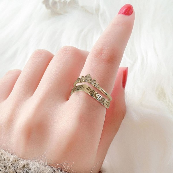 1 par Finger Circlet Enfärgad Romantisk V-form Girlang Form Matchande Dam Circlet Set Bröllopspresent Rose Gold US 10