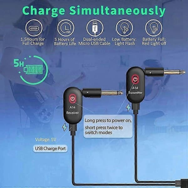2-till-1 A14 Elgitarr Trådlös Sändare Trådlös Transceiver Trådlös Pickup Gitarr Trådlös