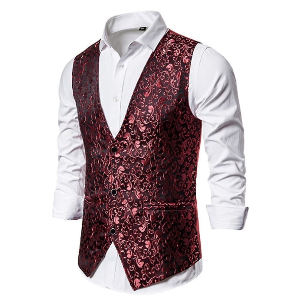 Miesten Single Breasted Vest Slim Fit Muodollinen print liivi L Red