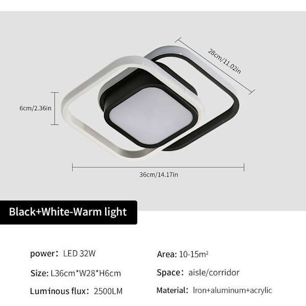 LED-taklys, 26W taklys, 2080lm taklys, 3000K, egnet for stue, soverom, kjøkken, gang