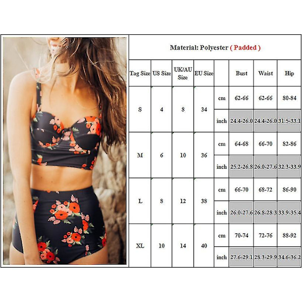 Dampaddad Crop Top med hög midja Bikini Set Baddräkt L