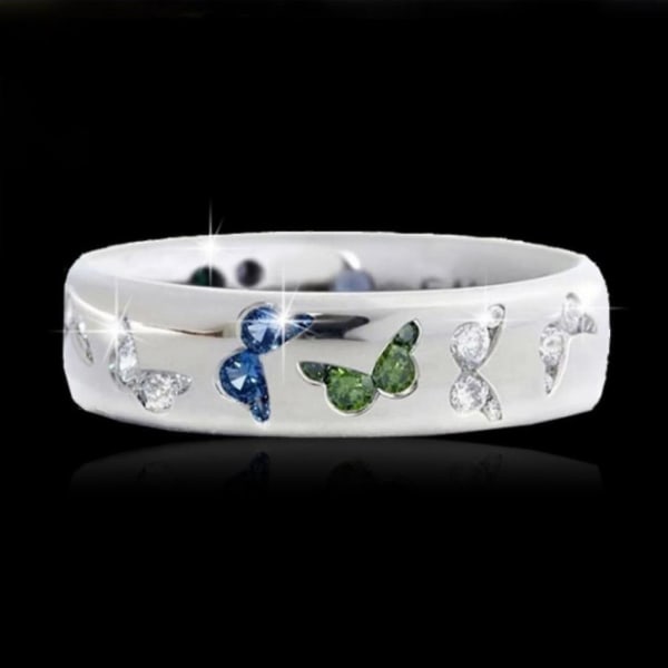Mode Kvinder Sommerfugl Cubic Zirconia Indlagt Finger Ring Bryllupsfest smykker Pink and Blue US 10