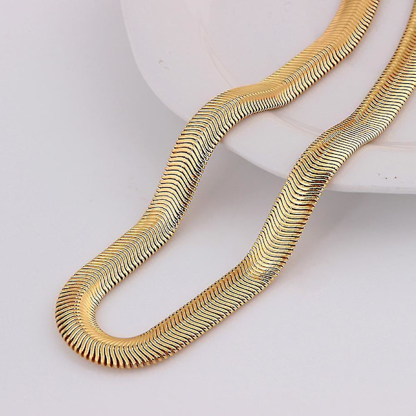 18k gult gull Twist Bone Snake Chain Halskjede 8 mm 25 tommer for menn kvinner