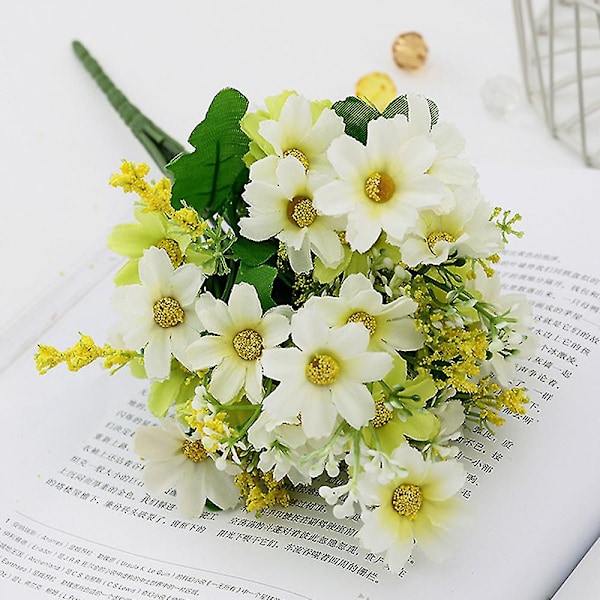 kunstig Daisy Flower Bunch Bryllup Hjem Grav Bukett White Green 1PC