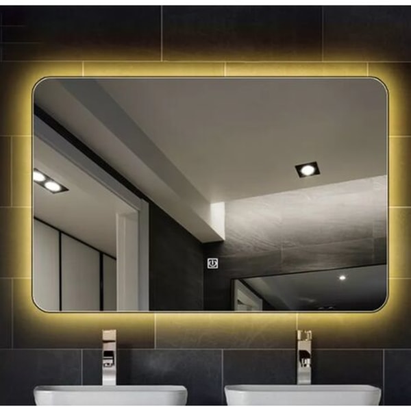 LED-kylpyhuonepeili, seinään kiinnitettävä meikkipeili, iso moderni peili, lämmin valo (60 x 40 cm)