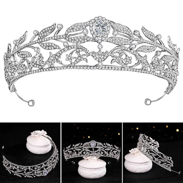 Brude Zirkon Krone Legering Rhinestone Tiara Bryllupstilbehør Blad Tiara