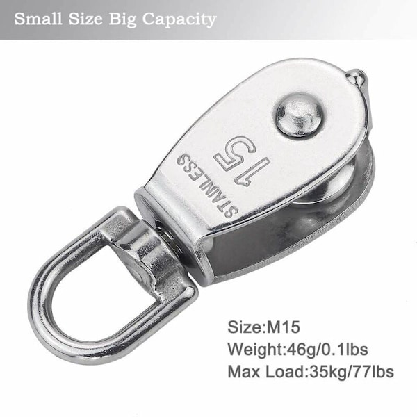 Rustfrit stål løfteremskive enkelt og dobbelt remskive (M15 (enkelt) 6stk),