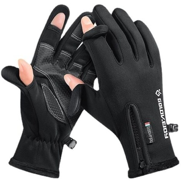 Vintervarma pekskärmshandskar Vattentäta vindtäta handskar för löpning Körning Cykling Halkfria handskar, svart, L