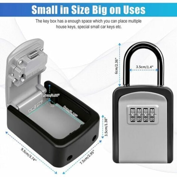 Säkerhetsnyckelbox, nyckellåda med kod [Väderbeständig] [Med avtagbar bygel] Bärbar Mini Secure Key Box Återställbar kod