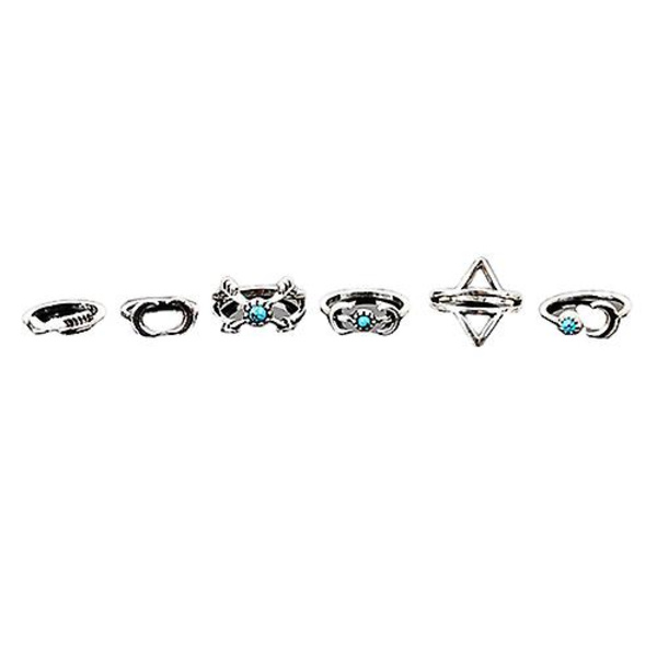 6 kpl Muoti Turkoosi Arrow Moon Statement Naisten Midi Sormussetti Set