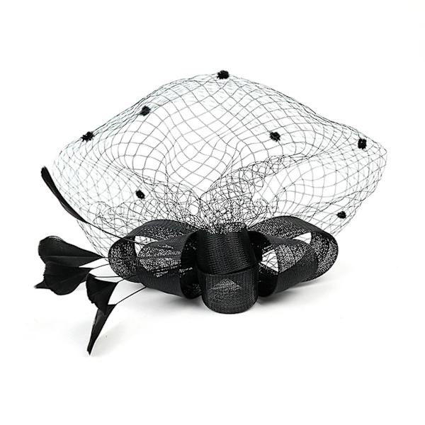 Faux Feather Net Garn Hatt Enfärgad Fascinator Bröllop Tea Party Huvudbonader Hårprydnad för Black Orange