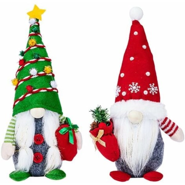 Pakke plysj julenisserpynt, håndlaget rød skandinavisk Tomte - Bordalve-nisser dekorasjonspynt til Chri