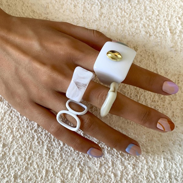 4st Akrylring Charmig Chic Vintage Tjock Öppna Finger Ring Set För Kvinnor