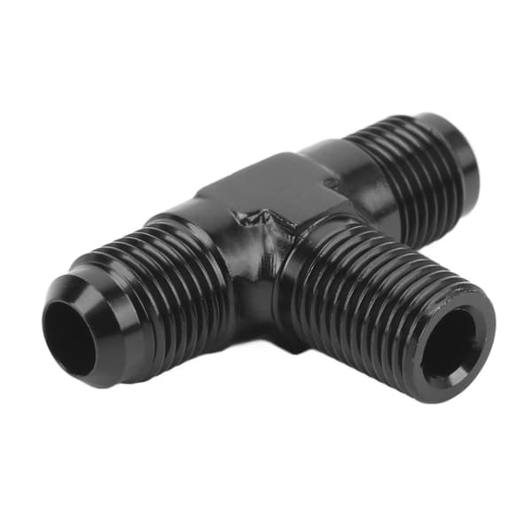 3-vejs T-formet Tee-adapter Aluminiumlegering Sort Anodiseret 6AN til 1/4 NPT-fitting