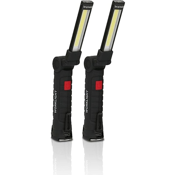 USB uppladdningsbar ficklampa LED-arbetslampa Bärbar magnetisk COB-hängande krok för reparationslampa för utomhuscamping (2 st Sma)
