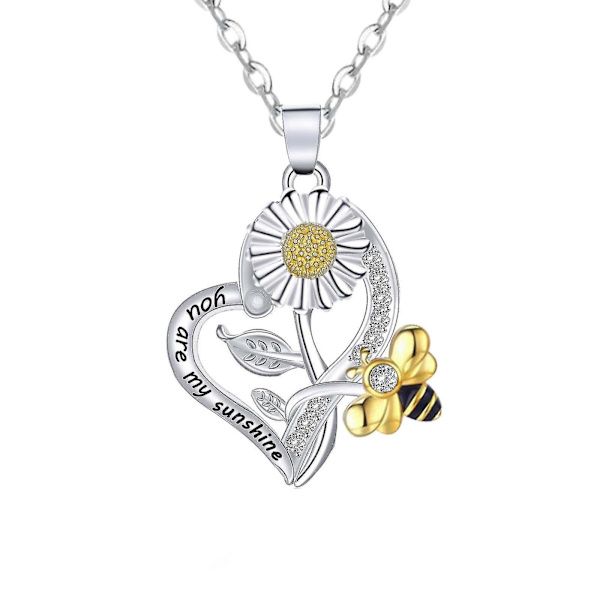Personlig Fashion Creative Letter Tvåfärgad Sunflower Bee Halsbandshänge Gi