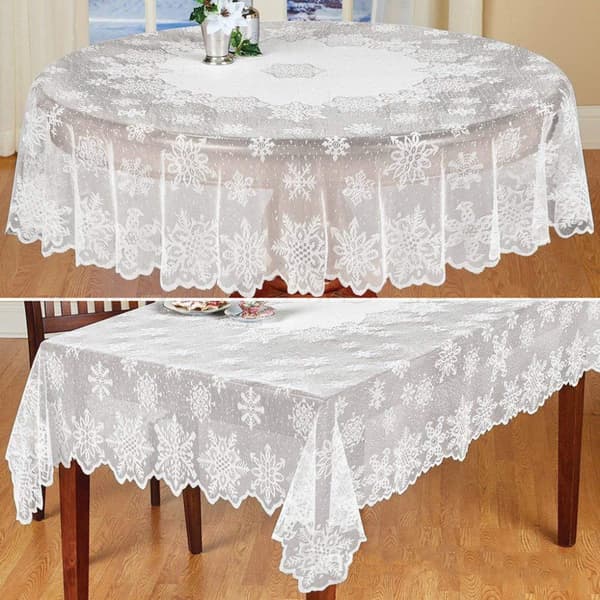Christmas Tablecloth White Snowflake Lace Banquet Tablecloths Table Covers for Table Decorations Round