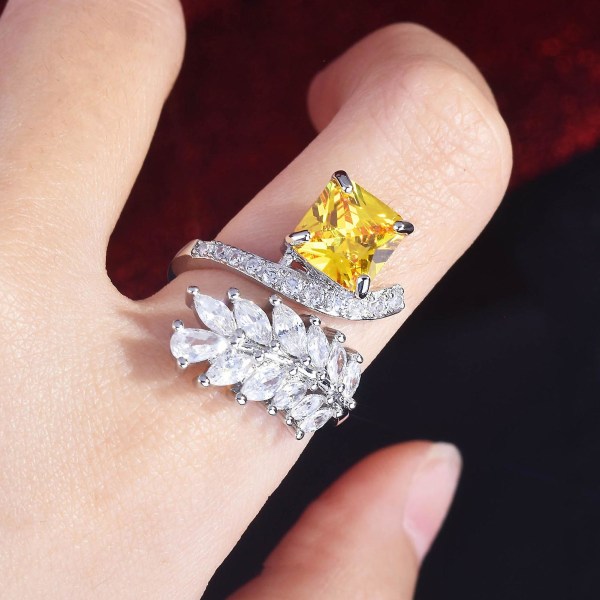 Kvinder Ring Bladform Justerbar åbning Smykker Modeudseende Udsøgt fingerring til bryllup Yellow