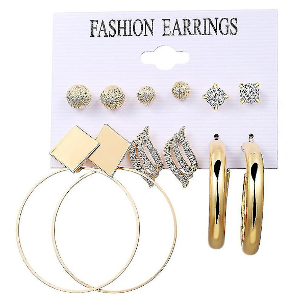 6 par örhängen set runda pärlor Diamant metalllegering öronnålar för boll