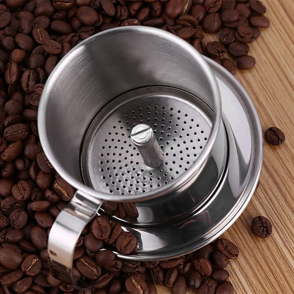 Vietnamesisk kaffefilter Phin i rustfritt stål, dryppebrygger, sølv
