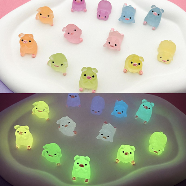 3 X 10 st Piggy Figurine Glow In The Dark Handgjord harts Lysande grisstaty Gör-det- phone case Dekoration Heminredning