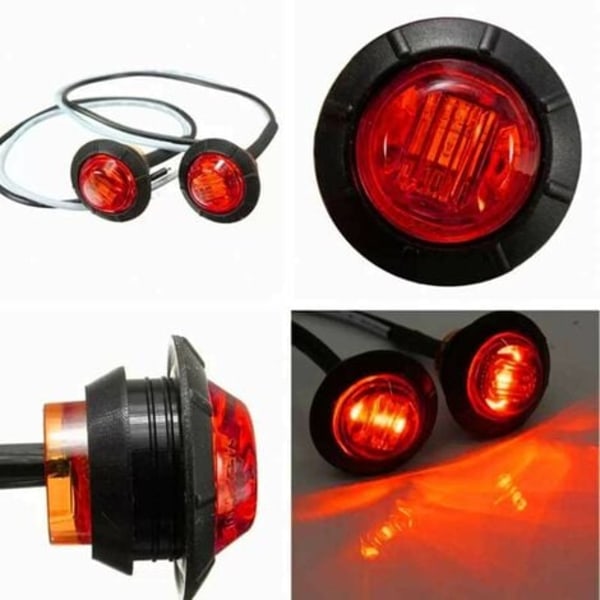 2 STK Premium 3/4 tommer lastbil sidelys LED signal lys bus side lys rund rystal lys 24V rød
