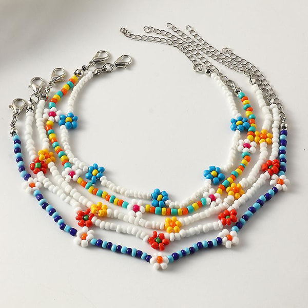 Multicolor Boho Beaded Ankellænke Justerbar Håndlavede Ankelarmbånd Modetilbehør til kvinder