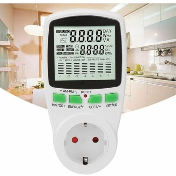 0,000KWh-9999 KWh 0-16A Mini Smart Power Meter-uttak 0,000KWh-9999KWh Flerfunksjons strømmonitor Strømforbruk