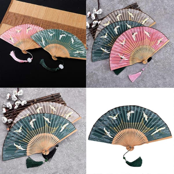 Klassisk Tranedesign Vikbar Handfläkt Bambu Silkesfläkt Erbjuder Elegans Och Mångsidighet För Olika Tillfällen Krämvit