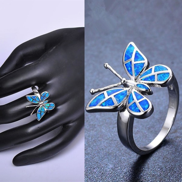 Dekorativt flotte kvinner Ring Gave Elegant Rhinestone Sommerfugler Ring Smykker Tilbehør Blue US 10