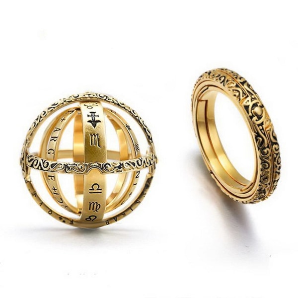 Vintage astronomiske kugleringe til kvinder mænd kreativt kompleks roterende kosmisk fingerring smykker Gold