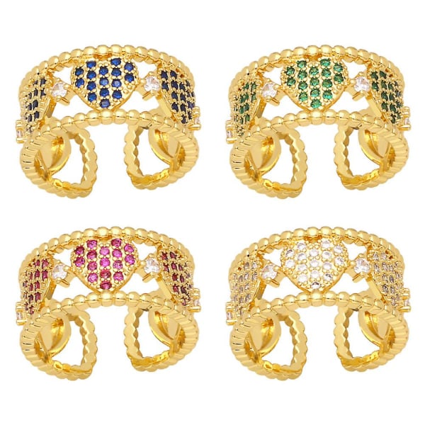 Ring Vintage Zircon Heart Stud Motesmykker Ac8484 Green
