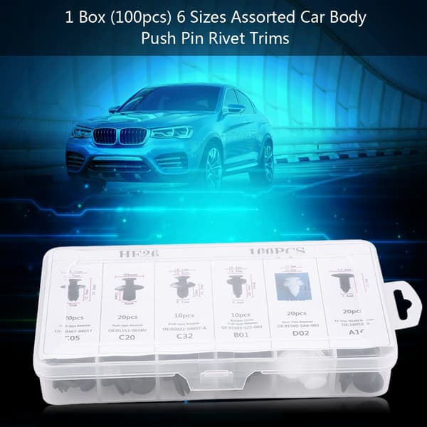 100 stk. 6 Størrelser Bil Karosseri Trykknap Nitte Trim Clip Panel Trykholder