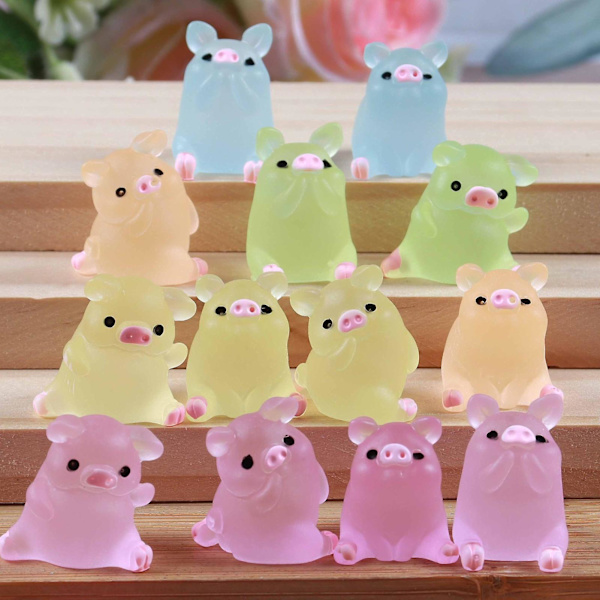 3 X 10 st Piggy Figurine Glow In The Dark Handgjord harts Lysande grisstaty Gör-det- phone case Dekoration Heminredning